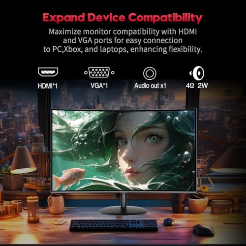Image of Viewedge Curved Gaming Monitor 27 inch 180Hz, FHD 1080P VA Screen 1800R Computer Monitor, 1ms with FreeSync, Low Motion Blur, DisplayPort, HDMI Monitor, Built-in Speakers