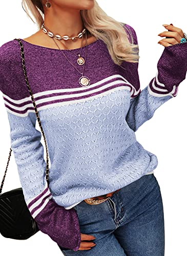 Image of Danedvi Womens Fall Fashion 2026 Sweaters Colorblock Lightweight Striped Crewneck Winter Trendy Pullover Tops