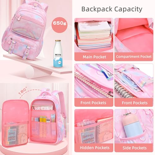 Kids Backpack for Girls Cute Rainbow Butterfly Backpacks for Teen Girls Age 8-12 Kindergarten Elementary Bookbag,Purple4