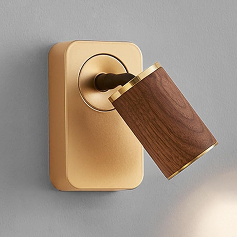 Genérico Aplique de Pared de Aluminio Dorado Mini Lámpara de Lectura Led para Mesilla de Noche con Pantalla de Nogal Luz de Montaje En Pared para Decoración de Dormitorio (Luz Neutra 1 Cabezal)
