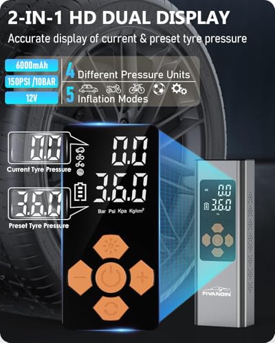 Elektrische Luftpumpe, Akku Luftpumpe 150PSI Fahrradpumpe Luftkompressor...