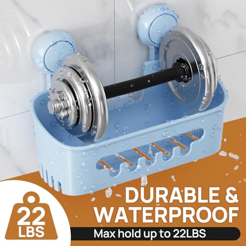 Image of LEVERLOC Shower Caddy Suction Cup Set Shower Organizer & Soap Holder & Toothbrush Holder, Bathroom Shelf Basket NO-Drilling, Removable Suction Storage Waterproof Bathroom Holder, Blue