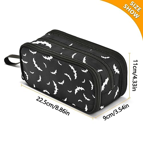 Image of ZAZYXTJ Halloween Bat Large Capacity Pencil Case 3 Compartment Pen Pouch Storage Canvas Makeup Bag for School Office Teen Girl Boy Men Women