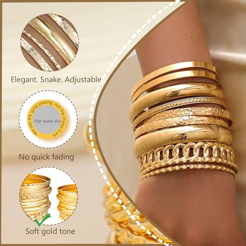 ÌF ME Gold Bangle Bracelets for Women, Indian Bangles Stackable Set, Multi Layer Textured 14K Gold Plated Chunky Bracelets Boho Jewelrys Set4