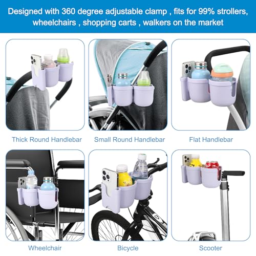 Image of Accmor Stroller Cup Holder with Phone Holder, Bike Cup Holder, Universal Cup Holder for Uppababy Nuna Doona Strollers, 2-in-1 Cup Holder for Walker, Wheelchair, Scooter