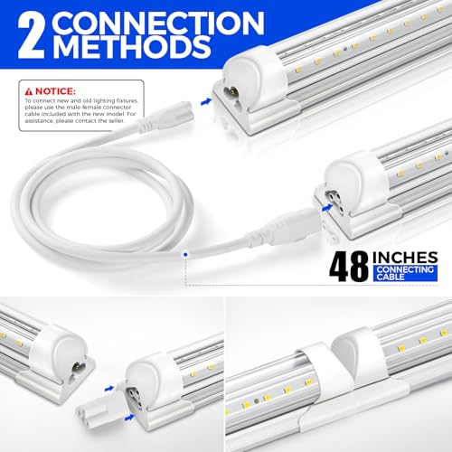Image of Barrina T8 LED Shop Light, 6FT 60W 8500LM 5000K, Clear Cover Linkable Garage Lights, V-Shape LED Light Fixture, Shop Lights for Garage, Warehouse, Workshop, Basement, ETL Listed, 6 Packs