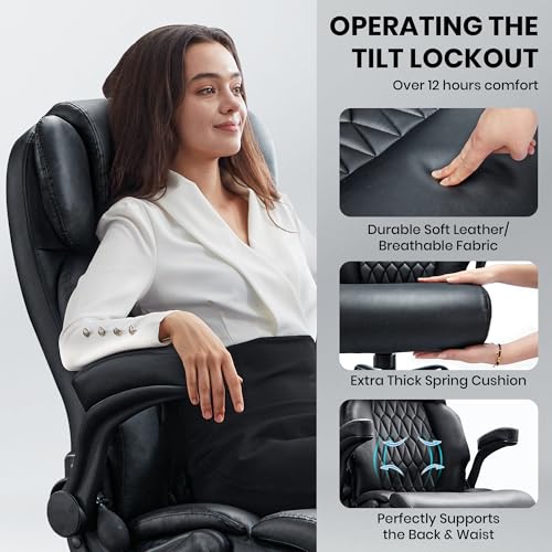 500lbs Big and Tall Office Chair Adjustable Lumbar Support for Back Pain, Extra Wide Seat Executive Office Chair Thick Armrest Pad, Heavy Duty Base Ergonomic Computer Desk Chair image 2