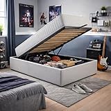 Ensemble Lit Coffre et Matelas 90x200 cm - Couleur : Gris - Sommier Relevable avec Grand Coffre de Rangement et Vérins Hydrauliques - Matelas Latex Soutien Ferme - Lit Coffre Déhoussable Moderne