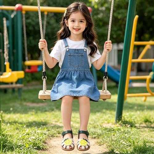 Image of Toddler Girl Sandals with Flower, Breathable Leather kids Closed Toe Sandals, Soft Rubber Non-Slip Summer Shoes for Little Girls 2-7 Years