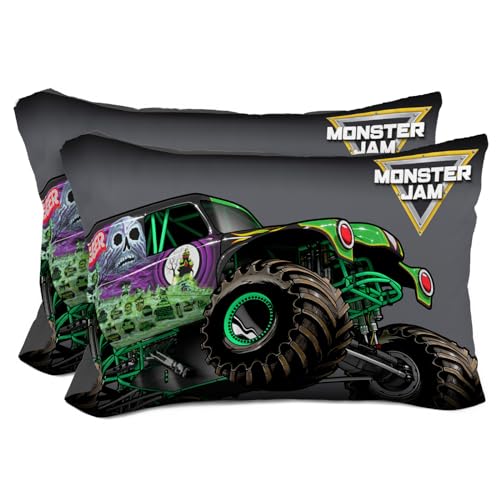 Sunny Side Up Monster Jam Grave Digger 2 Pack Reversible Pillowcases - Double Sided Pillow Covers, Kids Super Soft Trucks Bedding