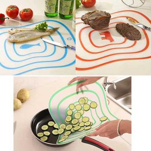 Image of 3pc Non Slip Plastic Transparent Chopping Cutting Board for Kitchen and Fruit Cutting (Multicolour)