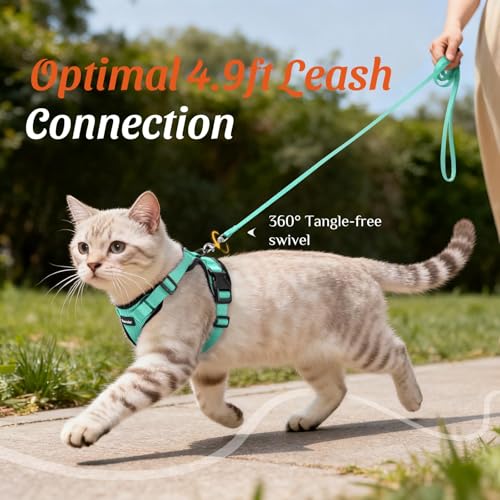 Image of Dooradar Cat Harness and Leash Set, Escape Proof Safe Adjustable Kitten Vest Harnesses for Walking, Easy Control Soft Breathable Mesh Jacket with Reflective Strips for Cats, Green, XS
