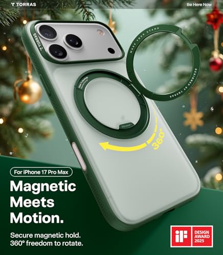 Image of TORRAS 360 Magnetic Stand for iPhone 17 Pro Max Case, [Fit for MagSafe] [4X Military-Grade Protection] Slim Case for iPhone 17 Pro Max, 6.9 inch, Translucent Pine Green, Ostand O3 Fitness Series