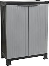 THINIA HOME - Resin Cabinet Under Storage, Outdoor and Indoor Use, Garden and Terrace, 1 Shelf, 2 Doors, Dimensions 39 x 68 x 92 cm (L x W x H), Grey or Black