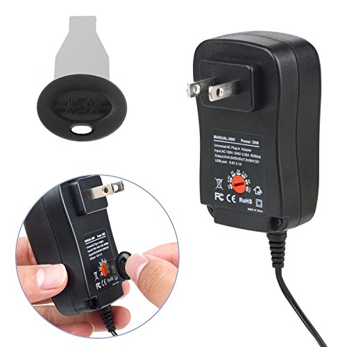 Xenocam 30W Universal Muti Voltage AC/DC Adapter Switching Power Supply with 6 Selectable Adapter Plugs Suitable for 3v to 12v Device