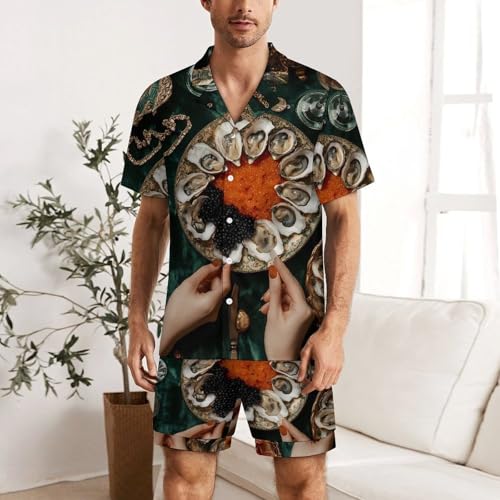Oysters Seafood Cuisine Mens Pajamas Set Short Sleeve Sleepwear Summer Pjs Sets 2 Piece Loungewear Nightwear2