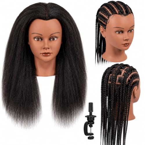 16 Inch 100% Real Hair Mannequin Head Training Head Manikin Cosmetology Doll Head for Hairdresser Practice Braiding Hair Styling with Clamp stand