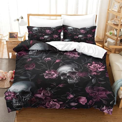 Linge de lit gothic skulls avec impression 3D haute définition en microfibre - 3