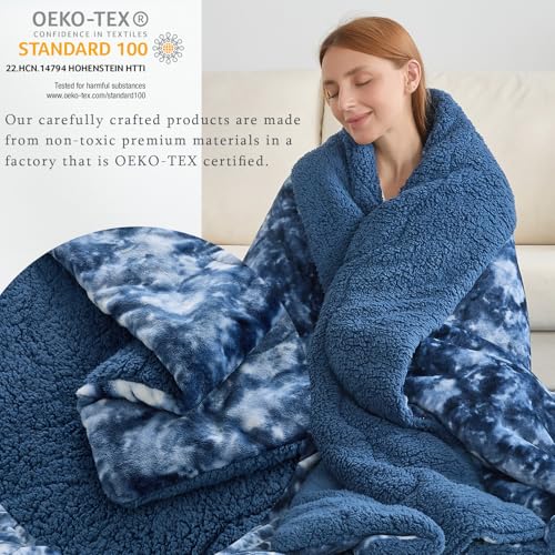 CHOSHOME Sherpa Fleece Blanket- Thick Warm Blanket for Winter, Soft Fuzzy Plush Blanket for Bed, Couch, Travel (Tie Dye Blue, Oversized King 96" x 120")