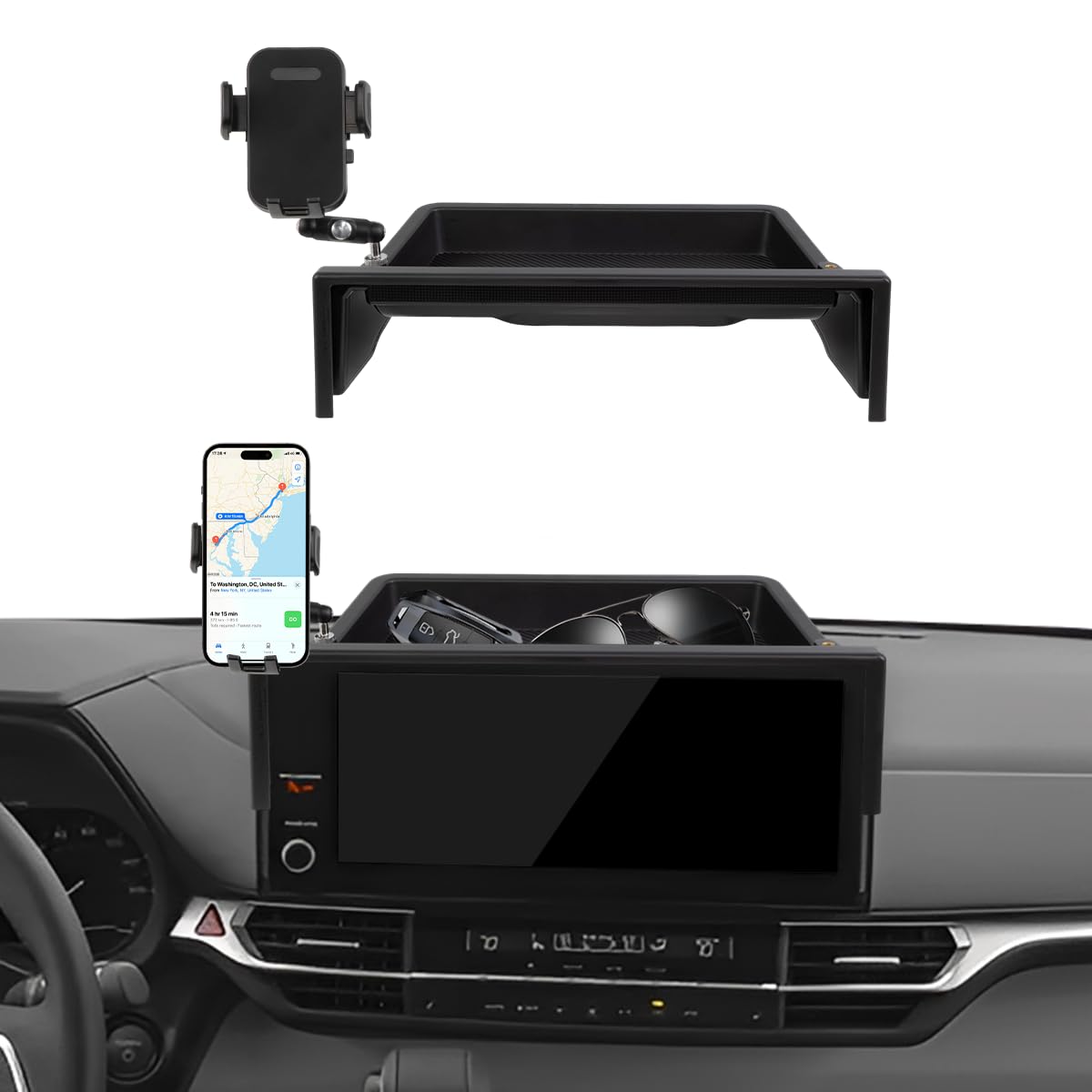 Car Phone Holder Compatible with Toyota Sienna 2025 Accessories 12.3-Inch Screen Fixed Clip, Cell Phone Mount with Dash Tray Organizer Hands-Free 360° Rotation (Not for LE Trim 8-Inch)