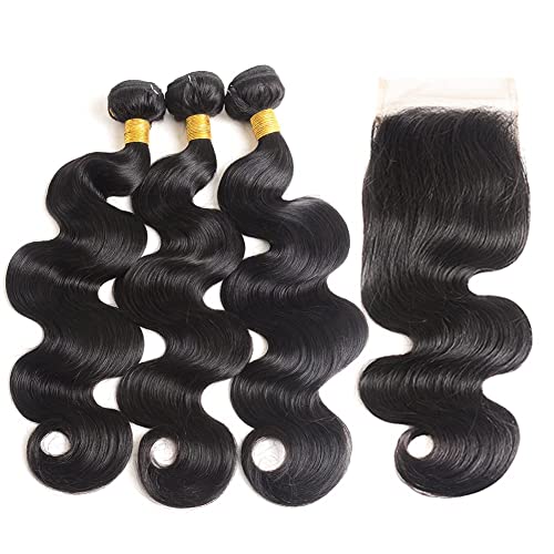 10A Body Wave Human Hair Bundles with Closure(26 28 30+22) Brazilian Body Wave Bundles with Closure Human Hair HD Lace 100% Unprocessed 3 Bundles Virgin Hair Weave Bundles Human Hair with Closure - Image 2