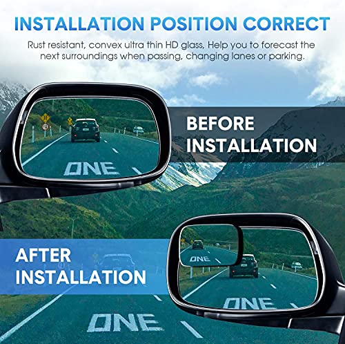 Image of CarFrill Blind Spot Mirror, HD Glass Convex Lens Frameless Adjustable Blind Spot Mirror for All Universal Vehicles Car Stick-on Design (2 PCS) (Rectangle) (Rectangle PO2)