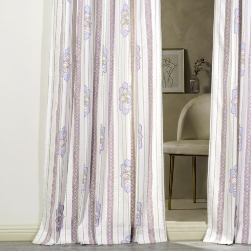 Image of Tranquebar Curtain Co. Cotton Curtains 7 Feet Long Set of 2,60-65% Room Darkening,Pink Kamal,Door Curtains 7 Feet Set of 2,Door Curtains 7 Feet Set of 2,BackTabs, Kamal(213 cm)-Set of 2