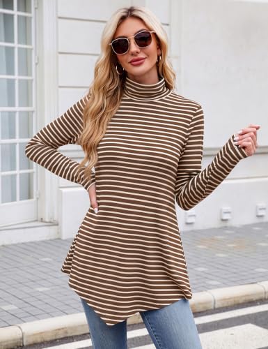 Image of JUSTFASHIONNOW Turtle Neck Shirts for Women Long Sleeve Fall Tunic Tops