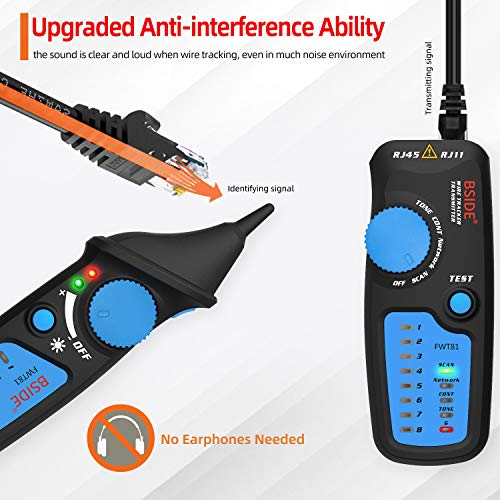 BSIDE Wire Tracker RJ45 RJ11 Network Cable Tester, Dual knob with Anti-Interference, Telephone Line Tracer Internet LAN Wire Finder Toner Network Cable Collation Continuity Checker with Carrying Case