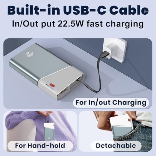Image of Aaoyun Portable Charger Power Bank, 20000mAh 22.5W PD Fast Charging Powerbank with Built-in USB C Cable, External Phone Battery Pack for iPhone 17 /16 /15 Samsung S24 Android etc
