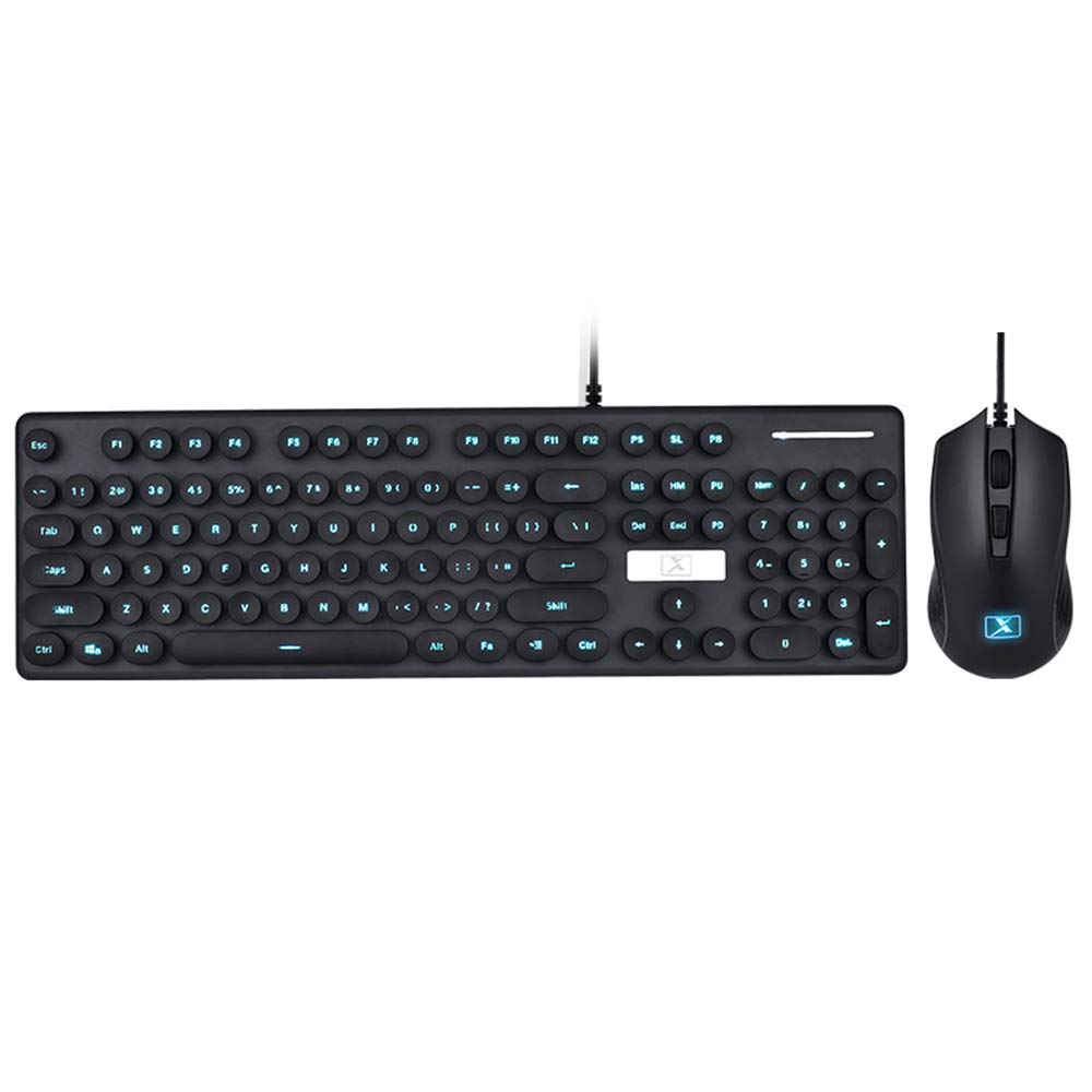 LexonElec Wired USB Keyboard Mouse Combo Gamer N518 104 Keys Blue LED Backlit Punk Keycap Ergonomic Pro Gaming Keypad + 1600DPI 4 Buttons Optical Game Mice for Laptop PC (Black & Blue Light)