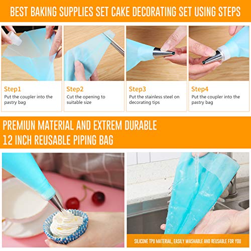 Kincown [NEW UPGRADED]33pcs Cake Decorating Tools Kit,Baking Supplies Set,Piping Tips and Bag Set with 24 Stainless Steel Icing Piping Tips,3 Scrapers,2 Couplers,2 Bags,1 Flower Nail,1 Flower Scissors - Thumbnail 3