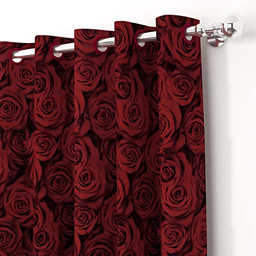 Image of Door Curtains 7 feet Long Set of 2 | Floral Design | Polyester, Light Filtering Curtains and Drapes | Curtains for Living Room | (118 x 215 cm, Red) | Perfect for Home Decor