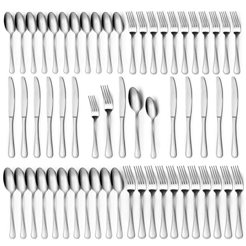 Hunnycook 60-Piece Silverware Set - Stainless Steel Silverware Set for 12, Stainless Steel Utensils with Forks, Knives & Spoons, Mirror Polished, Dishwasher Safe