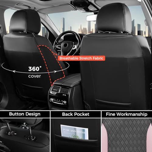 Image of Coverado Car Seat Covers for Front Seats, Leather Seat Covers for Cars, Waterproof Automotive Car Seat Protectors, Front Car Seat Cushions Driver Seat Covers Universal Fit for Most Cars, Black&Pink