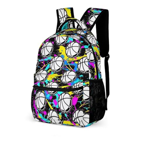 Basketball Backpack for Kids Girls Boys School, 16 Inches Cool Basketballs Theme Bookbag, Adjustable, Durable, Lightweight, Large Capacity, Colorful2