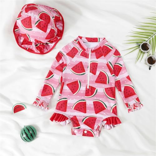 puseky Baby Girls One Piece Swimsuit Zip Rash Guard with Hat Set Swimwear Ruffled Cute Newborn Baby Girl Bathing Suit2