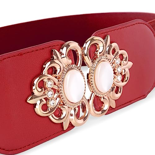 BlackButterfly Stretchy Vintage Wide Waspie Elastic Pearl Buckle Waist Belt3