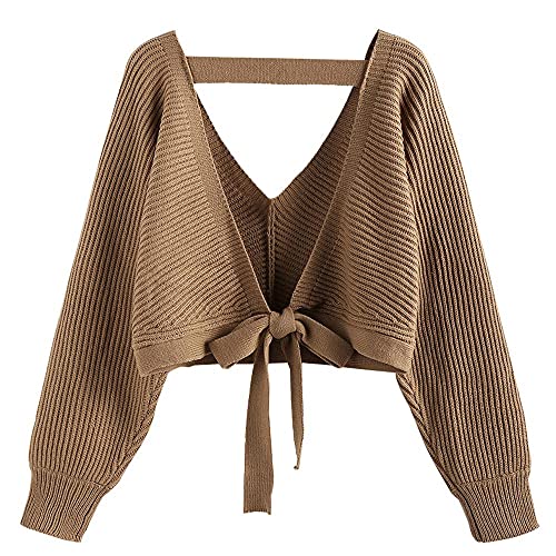 ZAFUL Women's V Neck Cropped Sweater Ribbed Knit Pullover Tops Sexy Drop Shoulder Jumpers2