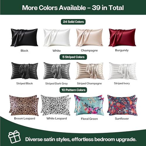 Image of MR&HM Satin Pillowcase for Hair and Skin, Silk Satin Pillowcase 2 Pack, Standard Size Pillow Cases Set of 2, Silky Pillow Cover with Envelope Closure (20x26, Dark Green)