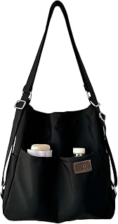 NOTAG Women's Handbag, Multi-Bag, Shopper 2 in 1 Backpack, Waterproof Nylon Shoulder Bag Black