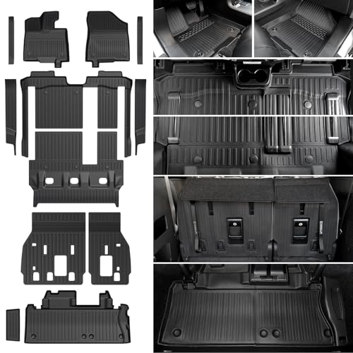 JOULARISE Floor Mats Set for 2021-2025 2026 Toyota Sienna (Only for 8 Seats) All Weather TPE Backrest Mat Trunk Lower Well Mat Cargo Liner Door Sill Guards Accessories (8 Seats Full Mats Set)