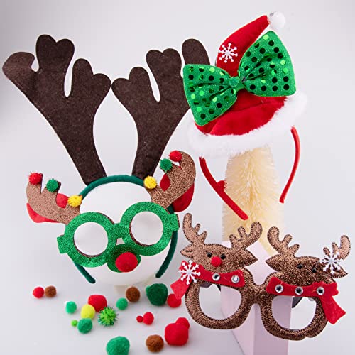 SIQUK 6 Pcs Christmas Headbands and 6 Pcs Christmas Glasses Frames Funny Reindeer Costume Headband Christmas Tree Snowflake Glasses - Image 2