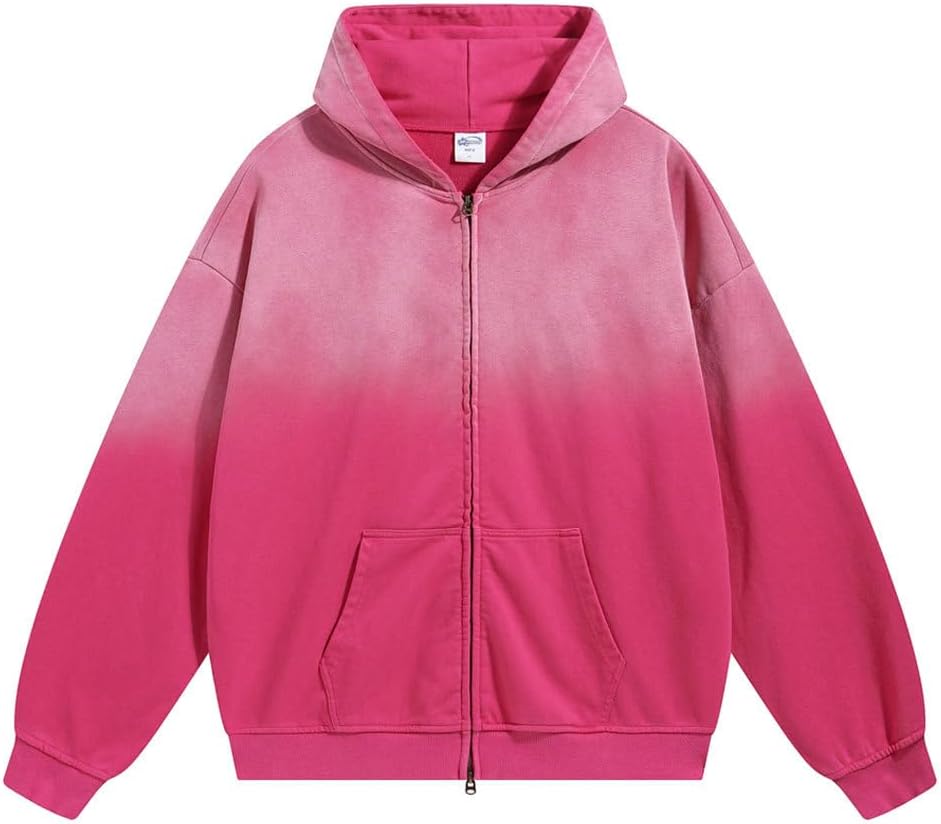 Acid Wash Mens Zip up Hoodies Vintage Womens Hooded Sweatshirt with Pockets Unisex Tops