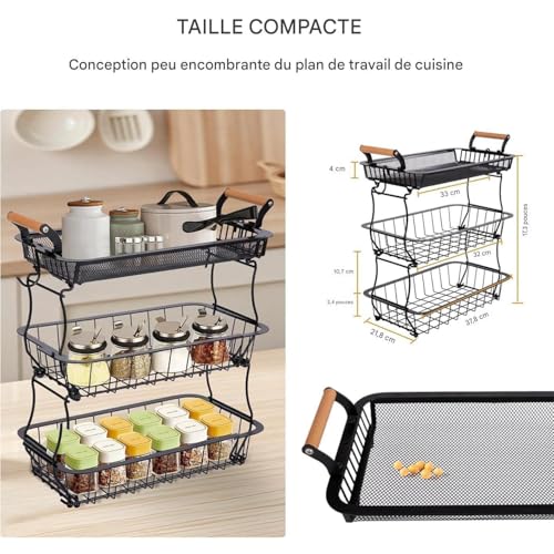 Soporte para frutas de 3 niveles en alambre metálico para encimera de cocina 6