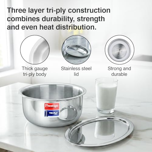 Image of Prestige 22cm /3.9L Tri-Ply Stainless Steel Tope with Lid|Gas and Induction Compatible| Even Heat Distribution|Strong and Durable| 5 Years Warranty