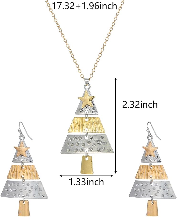 Christmas Tree Jewelry Set Metal Splicing Christmas Earrings Xmas Tree Pendant Necklace Earrings Winter Necklace Xmas Holiday Jewelry for Women - Image 7
