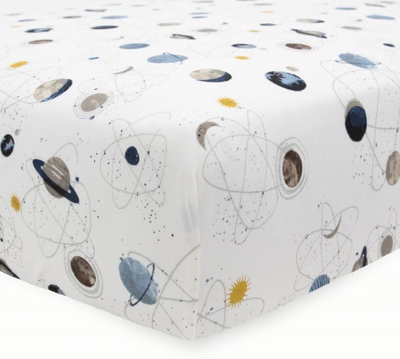 Miniatura 2 de Little Unicorn Sábana de cuna de punto elástico prémium  Súper suave con elasticidad óptima (planetas)