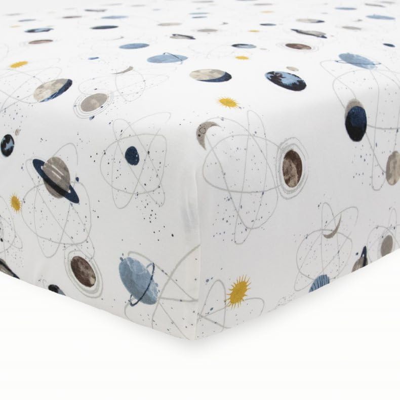 Image of Little Unicorn Premium Stretch Knit Crib Sheet |Super Soft with Optimal Stretch (Planets)