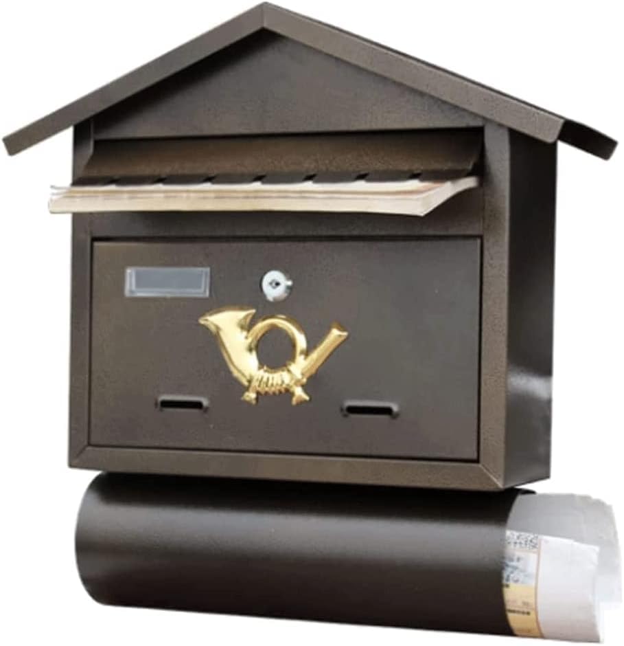 Caja de elevación for casa, Caja Fuerte for Correo electrónico, Caja de votación, donación, buzón montado en la Pared con Estante for periódicos, marrón